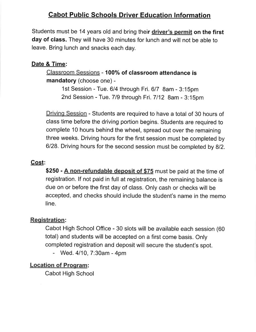 Driver's Ed Information